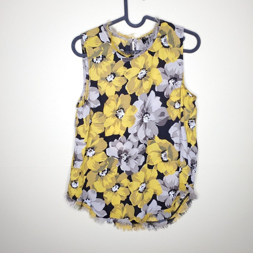 Who Wore What Sleeveless Yellow Floral Blouse Sz S